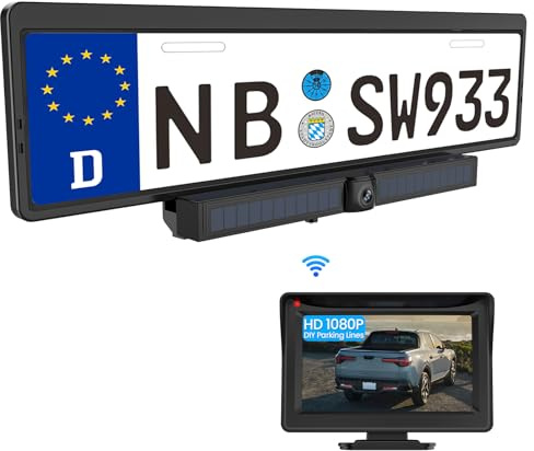 Solar Kabellos Rückfahrkamera Set(1080P), 3 Min. DIY Installation, Rückfahrkamera Kabellos 2600 mAh Akku, mit 4.3 Monitor, IP67 Wasserdicht für Auto, SUV, Van, Wohnmobil