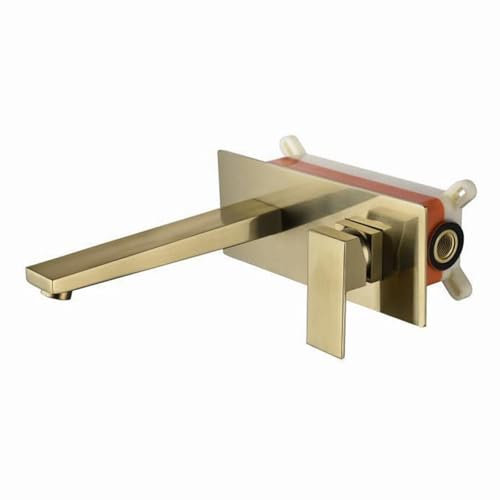 BiaoTeng Wand Waschtischarmatur Unterputz Einhebelmischer Warm und Kalt Messing G1/2 Anschluss Badarmatur Waschbecken Wand Gebürstetes Gold