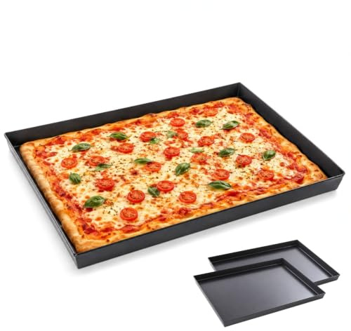 Paluplus 3 Teglie Rettangolari da Forno in Lamiera Blu, Misura 30x40, Placca con orlo alto 3 cm Svasato, Teglia professionale per Pizza, Focaccia, Biscotti, Pane, Made in Italy -3003F