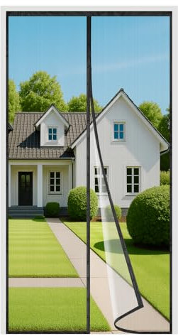 Fliegengitter Balkontür Magnet, 75x200cm Insektenschutz Balkontür 3.8cm Breites Klettband Stärkere Magneten Ohne Bohren für Wohnzimmer Terrassentür Schwarz