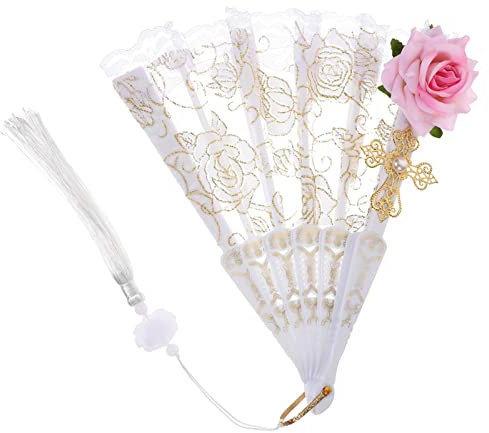 VINTORKY Vintage Lace Handfächer Eleganter Faltfächer Aus Spitzenmaterial Für Hochzeiten Kostümpartys Und Fotoshootings Mit Rosenmuster Und
