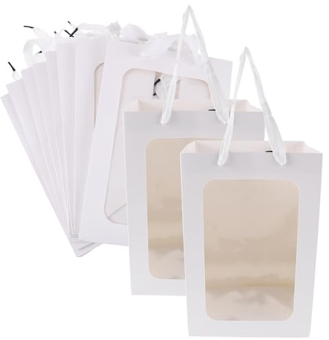 VILLFUL 10 Stück Geschenktüten Mit Transparentem Fenster Papiertüten Mit Griffen Für Blumensträuße Geschenkverpackungstüten Aus Papier