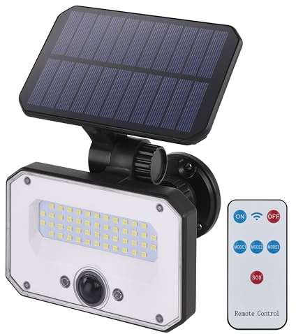 EMOS - Lampe solaire LED SPILO pour l'extérieur avec détecteur de mouvement et télécommande - Applique murale solaire pour maison/jardin - Portée du capteur 6 m/120° - 4 modes d'éclairage, luminosité