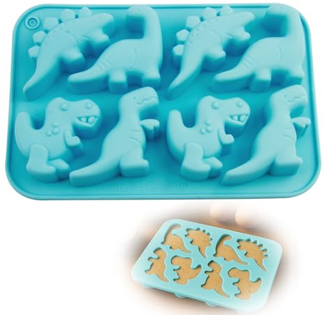 Molde de silicona con forma de dinosaurio, molde para tartas y galletas en 3D | Moldes de silicona para hornear, decoración para tartas de dino, molde de silicona, compatible con gofres de dinosaurio