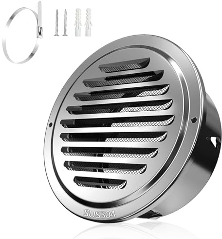 Rejilla de ventilación de 110 mm, de acero inoxidable 304, con protección contra insectos, redonda, para garaje, cocina, cuarto de baño