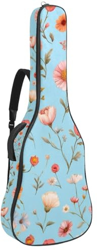 KengjuTesu 43 Zoll Akustikgitarre Softcase mit Rucksackgurt und 2 Taschen Floral Bohemian Green Keine Polsterung Rucksack Wasserdicht Oxford Tuch Bass Gitarre Gigbag für Konzertgitarre, Mehrfarbig 3