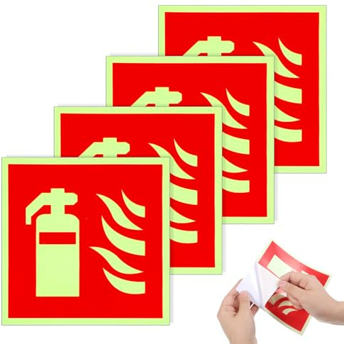 TIESOME 4 Stück Selbstklebend Feuerlöscher Schild, 15 x 15 cm Schild Feuerlöscher PVC Nachleuchtend Feuerlöscher Aufkleber für Haus, Büro, Krankenhaus