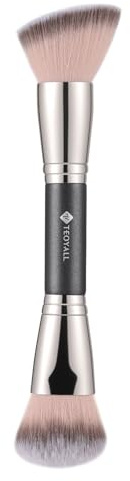 TEOYALL Dual-Ended Foundation Blending Brush, Flat Angled Kabuki and Domed Cheek Synthetic Bristles for Liquid Cream Powder