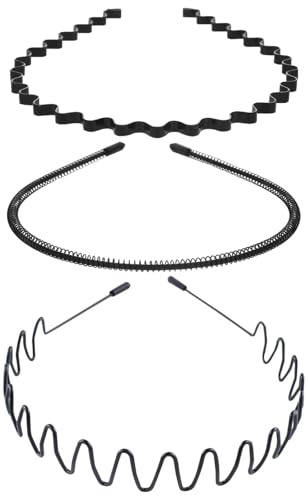 Metall Haarband, 3 Stück Haarreifen Männer Damen, Welle Metall Stirnband, Rutschfestes Elastisches Haarreifen, Stirnband Herren, Haarbänder für Männer Frauen, für Outdoor Sports Yoga