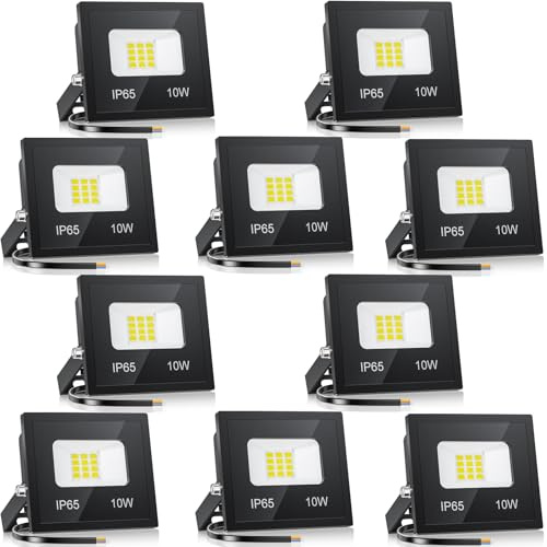VRTOGTHE 10 Pack 10W Projecteur Exterieur LED, 1000LM 6500 K Blanc Froid Super Lumineux Spot LED Extérieur, Étanche IP65 Eclairage Exterieur pour Jardin, Escaliers, Garage, Couloir, Jardin
