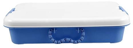 HOMOBABE Portable Sand Tray Storage Box with Cover for Kids, Dark Blue Plastic Play Tray, Indoor and Outdoor Sandbox Organizer, Montessori Toy Storage Chest for Classroom and Home Use