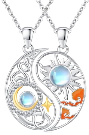 OHAYOO Yin Yang, collana in argento sterling 925, con pietra di luna, Yin Yang, per lui e per lei, collana dell'amicizia, per partner, gioielli per coppia, donna e uomo