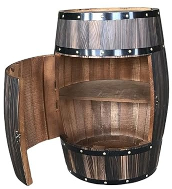 Wooden Wine Barrel Table – Stylish Cedar Wine Holder and Display Cabinet for Home Bars, Wine Cellars, Breweries, and Living Room Decor (Charred Color, Ø42*55cm)