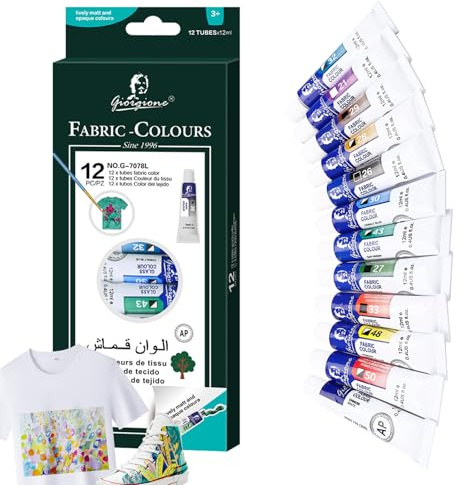 Nurila Textilfarbe Waschmaschinenfest, 12 Farben je 12ml Stoffmalfarben Waschfest, Textilfarben, Stoffmalfarbe, Fabric Paint für T-Shirt, Stofftasche, Segeltuchschuhe, Jeans, Hut,Textil Farbe