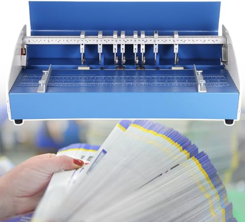 Hendidora-Marcadora-Perforadora Eléctrica Multifunción, para Archivos Fotos Menús Sobres Entradas, Azul, Metal