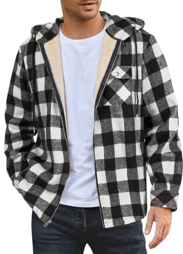Oanviso Blouson Homme À Carreaux Veste Chemise Hiver D'intérieur Polaire Chaude Surchemise Style Bucheron Chemisette Avec Capuche Coupe Normale