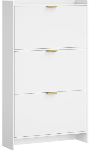 Hzuaneri Schuhschrank mit 3 Klappen, Schuhkipper Schmal, 18-24 Paar