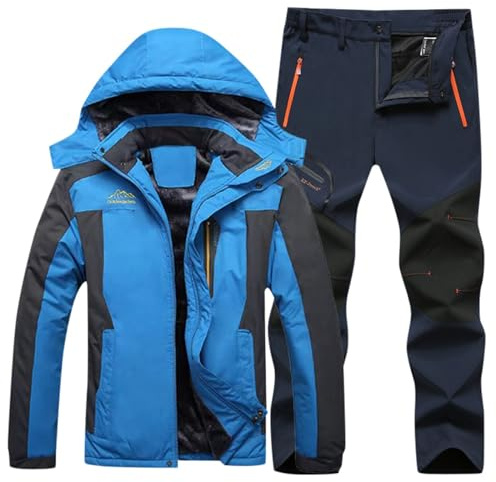 EQWIGKEIT Schneeanzug Herren Outdoor Winddicht Winteranzug Thermo Anzug Sport Mit Kapuze Skibekleidung Winter Thermoanzug Warm Skianzug Skijacke Und Hose