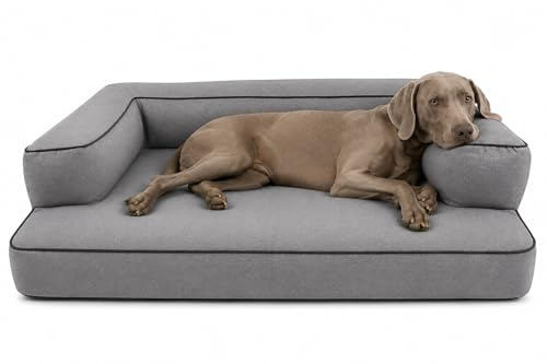 Kusana Sofá Ortopédico para Perros Grandes – Cama para Mascotas con Funda Lavable y Extraíble, Base Antideslizante y Relleno Confort | 115x70x15 cm (Gris)
