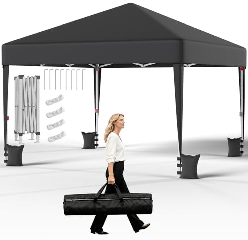 JUMMICO 3x3m Faltpavillon｜Höhenverstellbar & 10cm höhere Dachfläche｜Upgradiertes Verstellsystem, einfacher Aufbau｜Wasserfest & windstabil, ideal für Garten, Camping & Feste｜Gartenpavillon,Grau