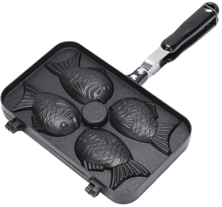 Gaufrier - d'aluminium double face à 4 cavités antiadhésif, cuisson à chaleur uniforme, dégagement facile, parfait pour la cuisine, la cuisson, le petit-déjeuner, le gâteau Taiyaki, le camping