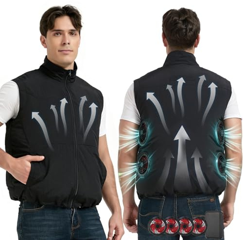 Foiueyga Gilet refrigerante, Gilet refrigerante 12V con 4 ventilatori e batteria, Giacca refrigerante elettrica per uomo e donna per campeggio all'aperto, escursionismo, ciclismo, lavoro, Nero , M
