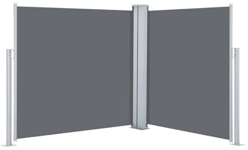Fisinber Store latéral extensible anthracite 100 x 600 cm - Double store latéral en polyester pour jardin, terrasse et balcon - Double brise-vue et protection contre le vent avec système de retour
