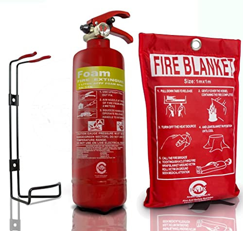 Premium FSS UK 1 Litre AFFF Foam Spray Fire Extinguisher with fire Blanket. CE Marked. Ideal for Boats Homes Kitchen Workplace Offices Warehouses WORKSHOPS GARAGES Hotels Restaurants