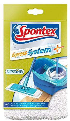 Spontex Express System + Replacement Microfibre Mop Head for Floor Mop with Bucket and Rotation System for Quick Floor Cleaning Set