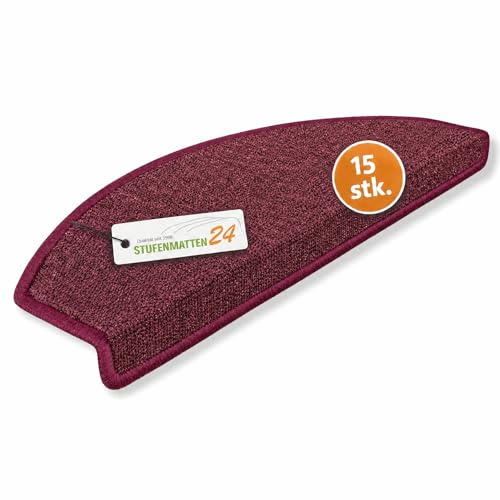 Kettelservice-Metzker Stufenmatten Treppe Rambo, 15er Set, halbrund, Bordeaux, ca. 65 x 24 x 4 cm, Flor 6 mm, Trittschall ~20 dB, Polypropylen, PVC-Winkel, gekettelte Kanten
