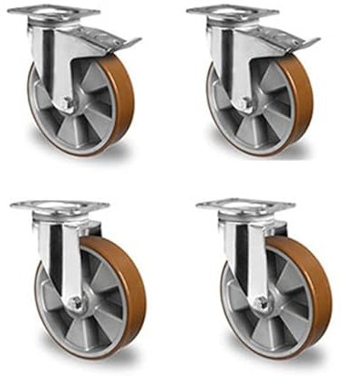 Rollensatz 2 Lenkrollen mit Feststeller + 2 Lenkrollen 125 mm Polyurethan Schwerlast