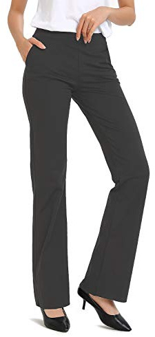 SAFORT Yogabyxor för kvinnor, bootcut, långa utsvängda byxor, jazzbyxor, medelhög midja, arbetsbyxor, utsvängda stretch, fritid, joggingbyxor, sportbyxor med fickor, Dressy, två fickor, grå, L