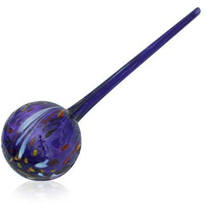 Lauschaer Glas Große Blumendurstkugel, Bewässerungskugel aus Glas mit Granulat hyazinthblau d ca. 8-9 cm, L ca. 32 cm mundgeblasen handgeformt