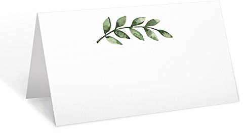 321Done Greenery Place Cards, Made in USA - 3.5x2 Blank for Name Food Table Setting Dinner Party Seating Wedding Reception Buffet Tent Style Rustic Green Leaves - Set of 24