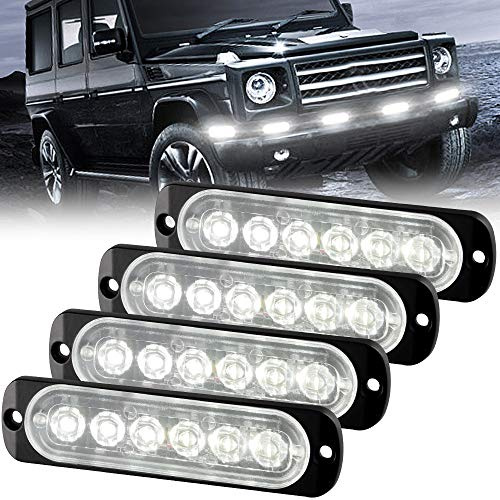 Sidaqi 4 st hållbara 6-LED nödrisk-blixtar 12-24 V för lastbil bil lastbil stroboskop varningsljus bar konstruktion fordon jordbruk säkerhet blinkande arbet (vit)