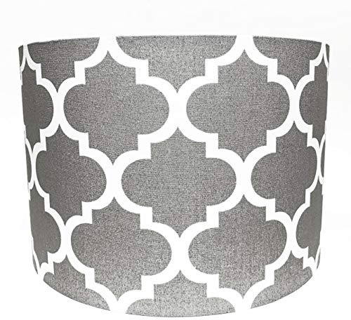 Grey & White Geometric Lattice, Trellis Pattern Large Ceiling Light Shade or Table Lampshade 30cmD x 20cmH