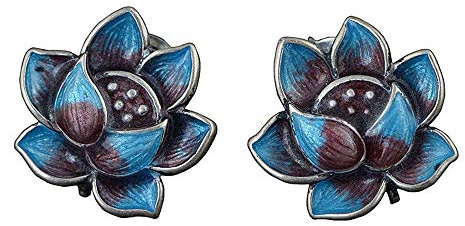 Vintage 925 sterlingsilver emalj lotusblomma knoppörhängen för kvinnor flickor, örhängen dam