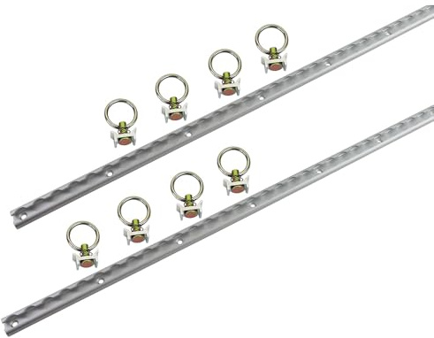 Mytee Products Heavy Duty Aluminum 4ft L-Track (2 Pcs) w/L-Track Stud Stainless Steel Ring (8 Pcs) Tie Down System for Enclosed Trailers and Cargo Vans