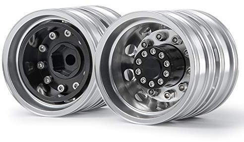 RCLIONS 2pcs Aluminum Alloy Trailer Rear Rims Hub 12mm Hex Beadlock Wheels for Tamiya 1/14 Tractor Truck Car