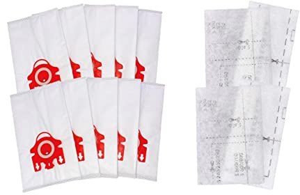 10 Vacuum Bags + 4 Filters FJM Vacuum Bags Replacement Miele Type FJM Bags 3D AirClean Compatible with Miele S200, S300, S500, S4, S6, Compact C1/C2. + 2 Motor Filters + 2 Air Clean Filters.