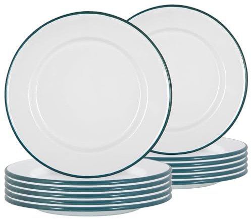 Argon Tableware Weiße Emaille -Dinner -Teller - 25,5cm - Grün - Pack Von 12