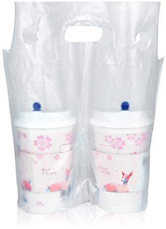 Plastic Handle Drink Carriers for Delivery Take Out Beverage - Hold 2 Cups | 100PCS Clear Drink Packaging Bags,Portable Hanging Cup Carrier for Coffer Milk Juice Bar Restaurant Shop Supplies,12 x10.6