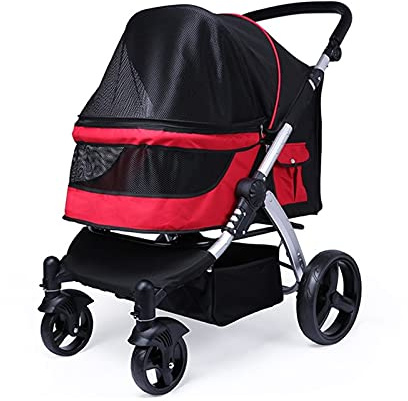 Hundewagen Buggy, Hundewagen für Große Hunde, Hundewagen Hundebuggy Buggy Hunde Katzen Atmungsaktives Oxford-Tuch, Haustier Buggy Aluminiumlegierung Laden 30 Kg (Color : Red)