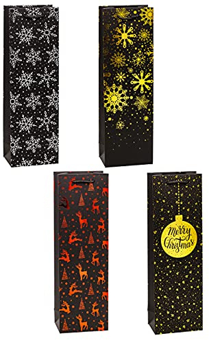 TSI Geschenktüten WEIHNACHTEN Premium für Wein- und Sektflaschen, 12er Packung, Größe: Flasche (HxBxT 38 x 12 x 8 cm), Art. Nr. 89287