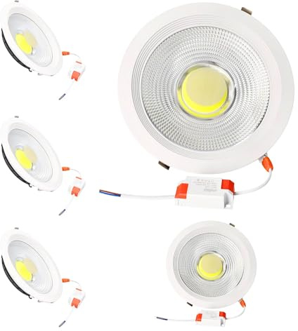 JANDEI – 30-W-COB-LED-Einbaustrahler, Runder Rahmen Weiß, 212 x 52 mm (185 mm Ausschnitt), 2250 Lumen, IP44. Ideal für Wohnzimmer, Küche und Bad (Natürliches Licht 4200 K, 5 Stück)