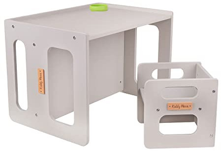 KiddyMoon Kindertisch Mit Stuhl Für Kinder Runde Tresor Kanten Kinderzimmer Möbel, Grau