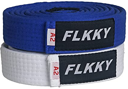 FLKKY BJJ Belt for Kids and Adult,Brazilian Jiu Jitsu Belt with Sleeve Bar for Ranking Stripes IBJJF Competition Approved