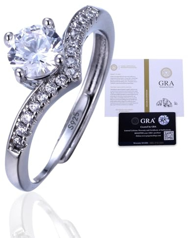 Halukakah Anello da Donna in Moissanite Argento Sterling 925 con Diamante di Laboratorio 1 Carato e Certificato,Gioiello Elegante da 1,0 ct,Regolabile,Corona da Principessa,Regalo per Moglie,Fidanzata