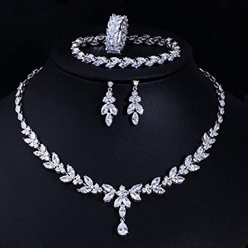 DarryDooly Zirconi 4pcs Brilliant Cubic Zircon Collana Collana Orecchini Anello e Braccialetto Set di Gioielli da Sposa Set di Gioielli da Sposa Accessori