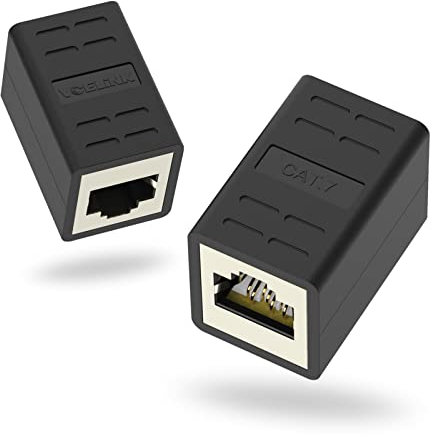 VCELINK RJ45 Coupler Shielded Ethernet Coupler Cat6, Cat7/Cat6a/Cat6/Cat5e Inline Adapter Female to Female RJ45 Shielded Connector to Join Two Ethernet Cables, Black 2 Pack